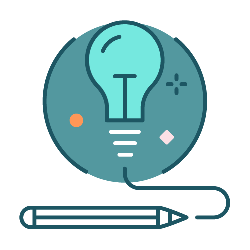 Campaign creation and creative development icon - a lightbulb connected to a pencil