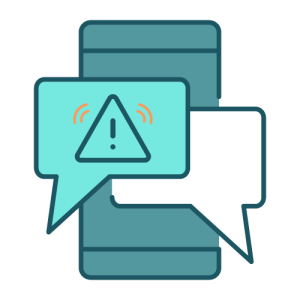 Crisis communication icon - to talking bubbles in front of a mobile device